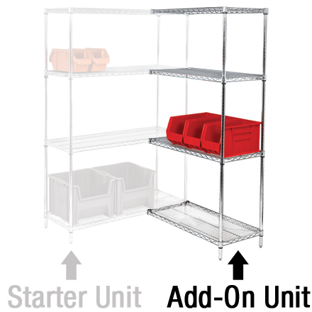 60 x 36 x 54" - 4 Shelf Wire Shelving Add-On Unit